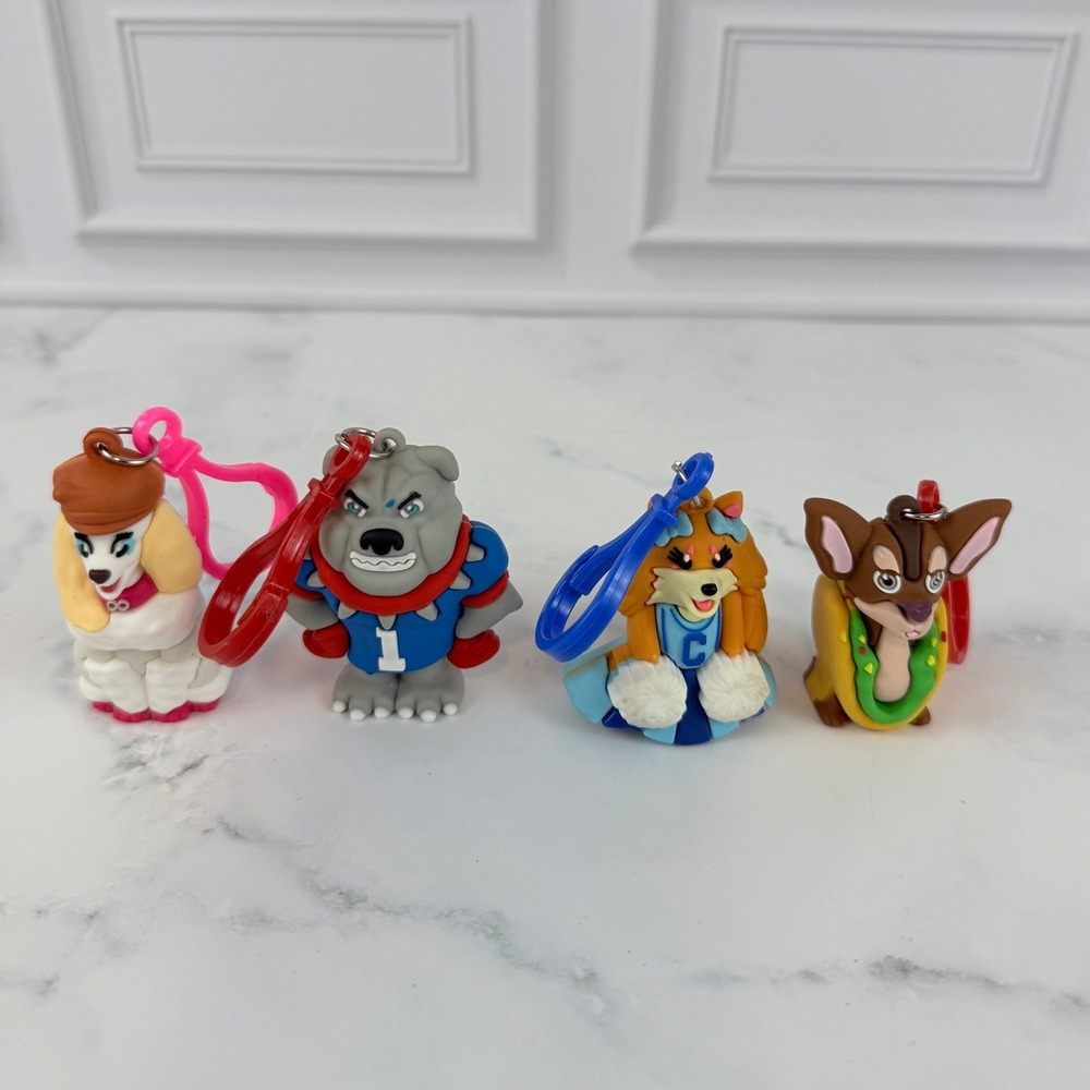 Lot of 4 Key Bag Charms Dog Designs Taco~Bulldog~Cheer~Poodle
